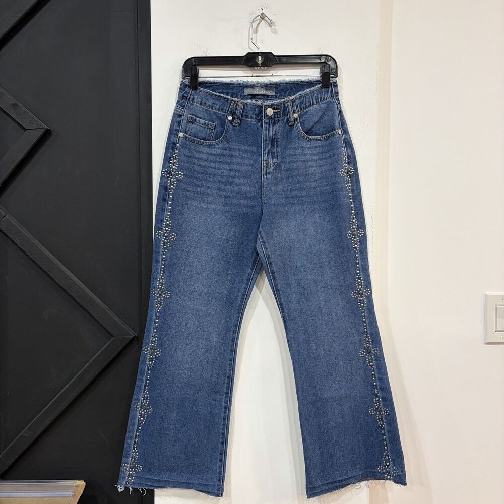Cali 1850 Western Studded Grommet Bootcut Jeans Juniors Size 7 Waist 28